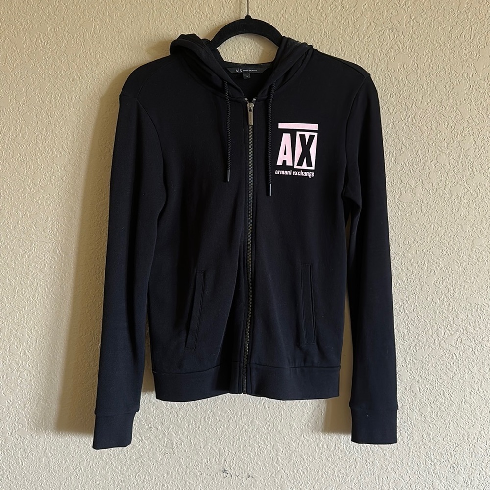 Armani Exchange Size Small Black and Pink Sweater Zip Up